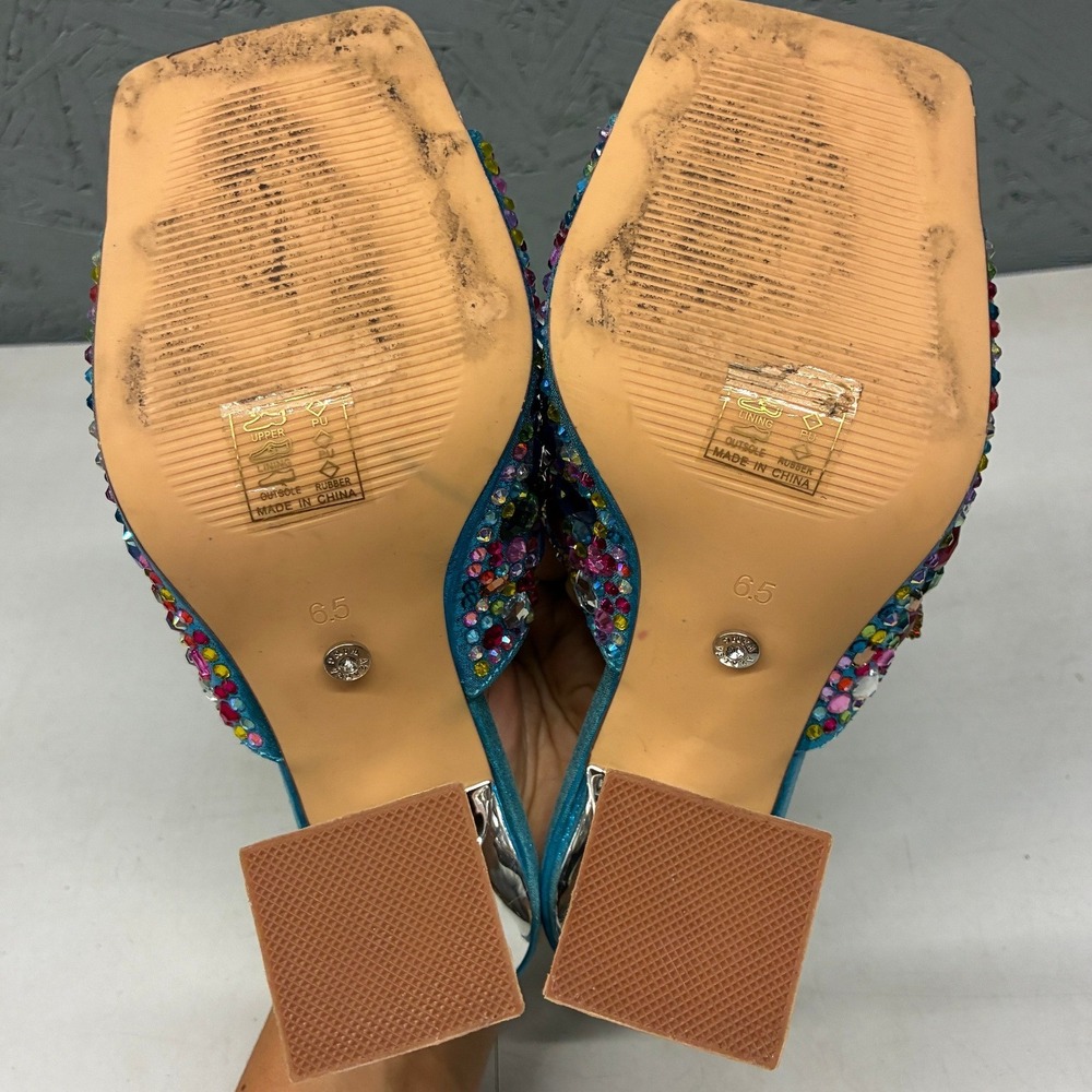 Azalea Wang Aquatina Embellished Slide Sandals Womens 6.5 Blue Rhinestone Party - Picture 11 of 14